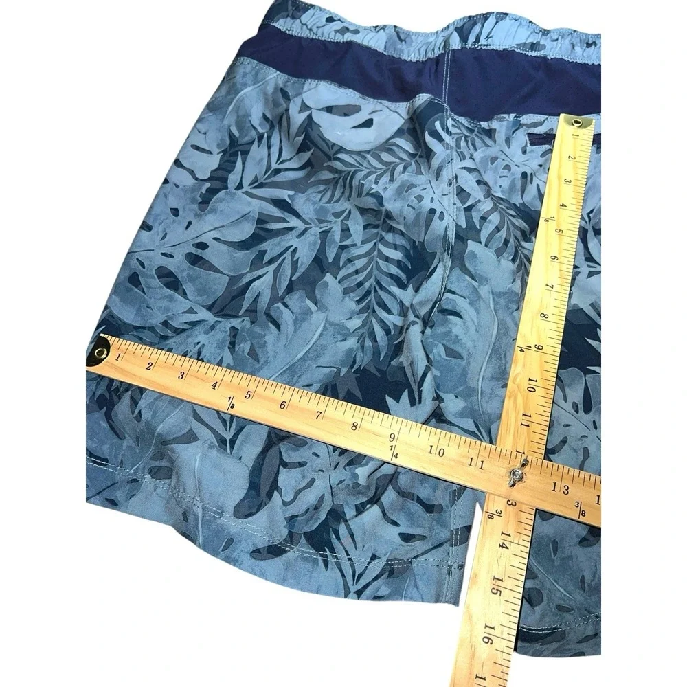 Speedo Swim Trunks Blue Floral Print Sz‎ Medium Drawstring Waist Pockets Lined